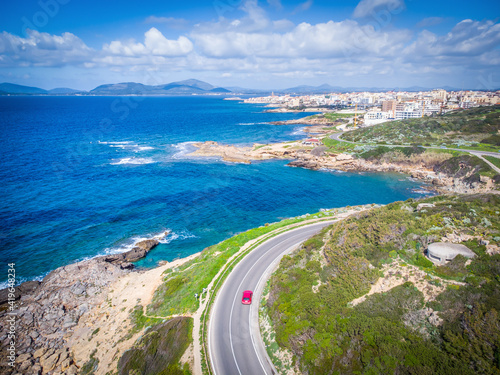 Coastal road to Alghero seen from above