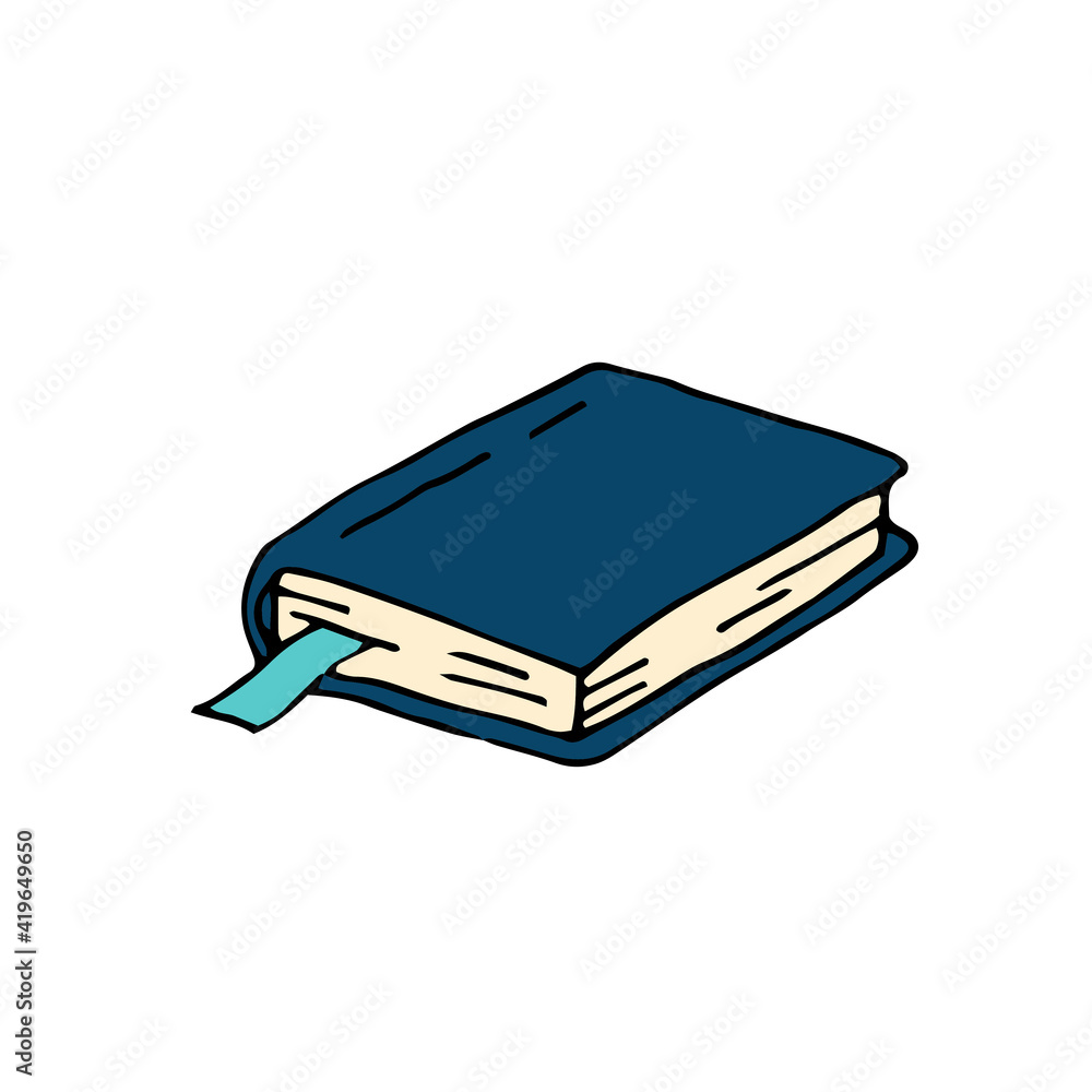 Book with a bookmark. Vector hand drawn doodle illustration. Book with a bookmark. Vector hand drawn doodle illustration.