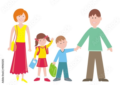 family  mother  father and boy and girl  vector illustration