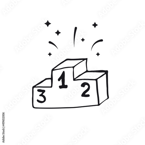 Vector hand drawn podium with pedestal for winners.