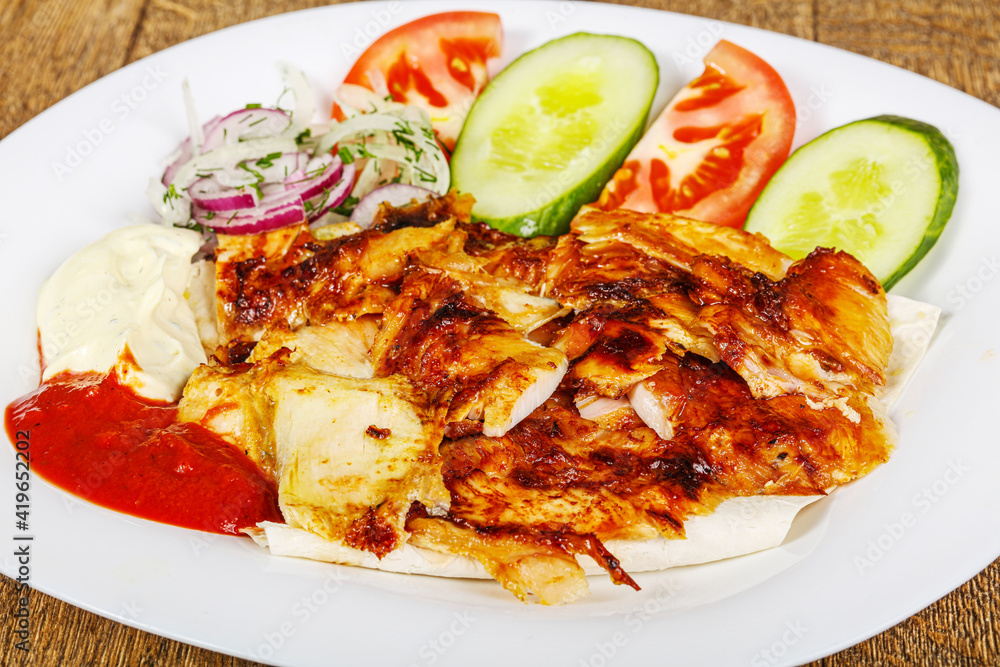 Doner in the plate with meat