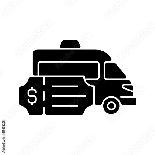 Special event transportation black glyph icon. Corporate transport rental. More than just taxi. Transportation service. Silhouette symbol on white space. Vector isolated illustration