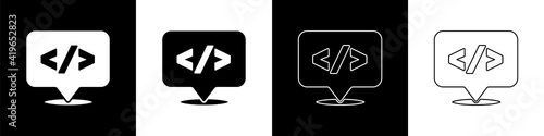 Set Web design and front end development icon isolated on black and white background. Vector.
