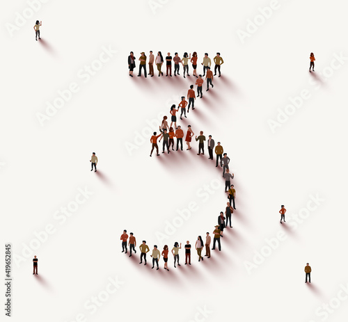 Large group of people in number 3 three form