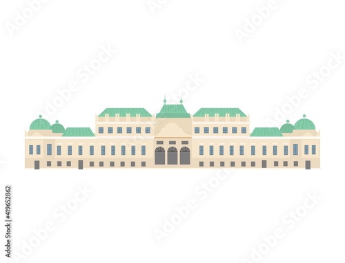 european colorful old Palace. Austrian style. historic facade. Traditional architecture. Vector illustration flat cartoon style