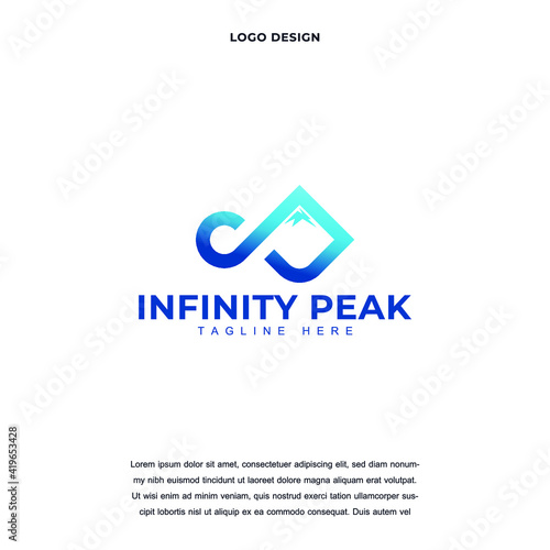 Creative infinity peak icon logo design vector illustration. Mountain Landscape Hills with infinity symbol logo design color editable
