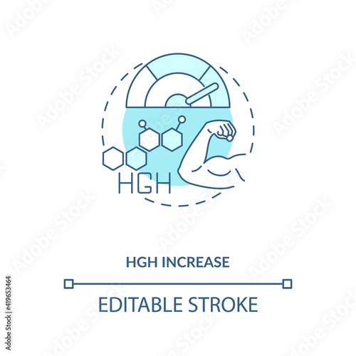 HGH increase blue concept icon. Human growth hormone. Improve performance. Intermittent fasting benefits idea thin line illustration. Vector isolated outline RGB color drawing. Editable stroke
