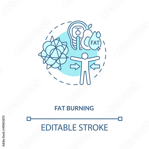 Fat burning blue concept icon. Diet and fitness. Weight loss. Healthy eating. Intermittent fasting benefit idea thin line illustration. Vector isolated outline RGB color drawing. Editable stroke