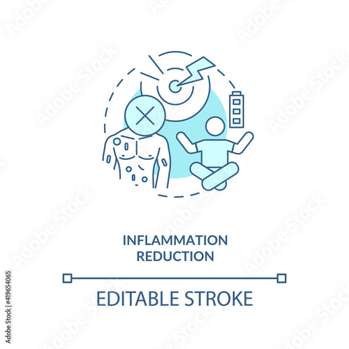 Inflammation reduction blue concept icon. Body health. Disease treatment. Intermittent fasting benefit idea thin line illustration. Vector isolated outline RGB color drawing. Editable stroke