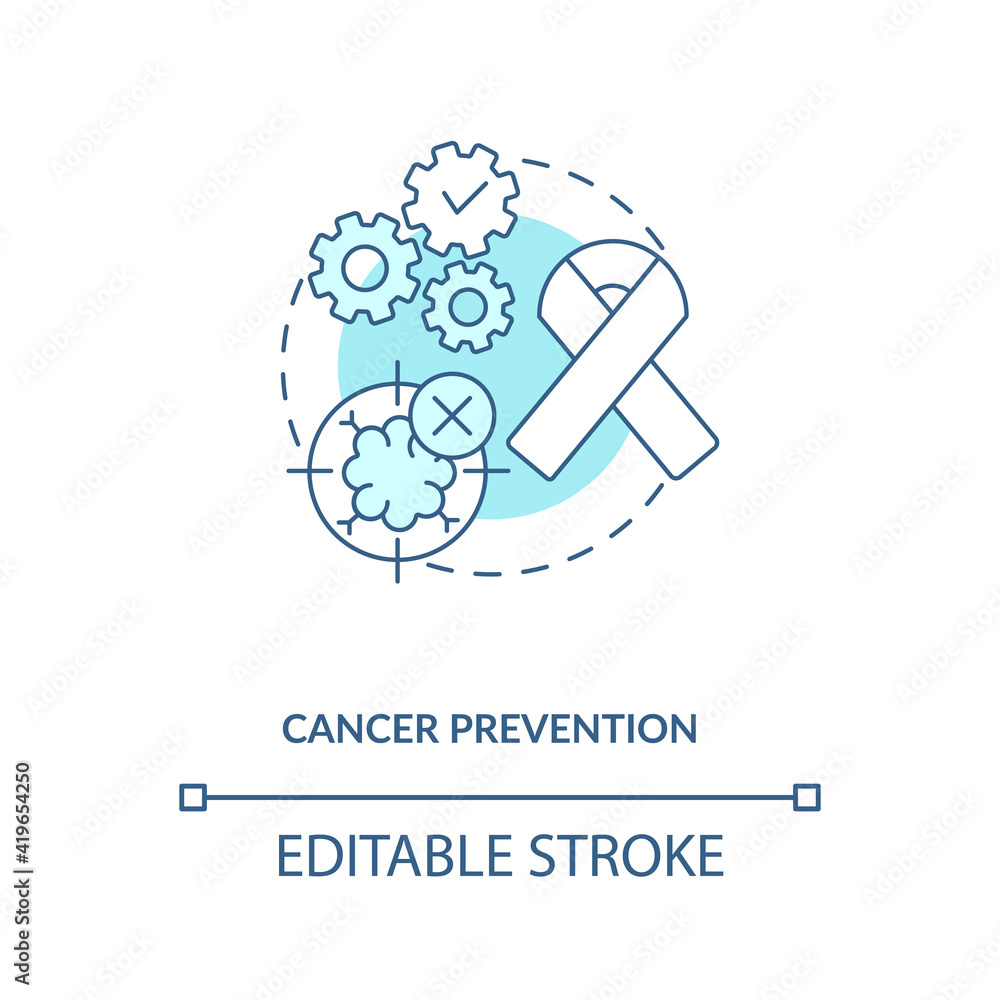 Cancer prevention blue concept icon. Health care. Oncology treatment. Intermittent fasting benefits idea thin line illustration. Vector isolated outline RGB color drawing. Editable stroke Cancer prevention blue concept icon. Health care. Oncology treatment. Intermittent fasting benefits idea thin line illustration. Vector isolated outline RGB color drawing. Editable stroke
