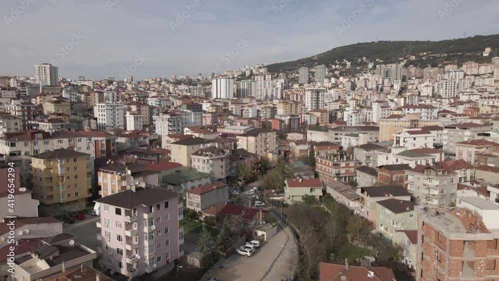 Aerial view of residential neighborhood - city buildings - establishing shot at Istanbul,Turkey - Kartal district Aerial view of residential neighborhood - city buildings - establishing shot at Istanbul,Turkey - Kartal district
