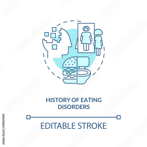 History of eating disorders blue concept icon. Anorexia and bulimia. Intermittent fasting precaution idea thin line illustration. Vector isolated outline RGB color drawing. Editable stroke