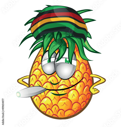 Happy jamaican Pineapple character cartoon illustration
