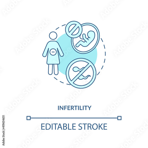 Infertility blue concept icon. Male and female problems with fertility. Intermittent fasting precaution idea thin line illustration. Vector isolated outline RGB color drawing. Editable stroke