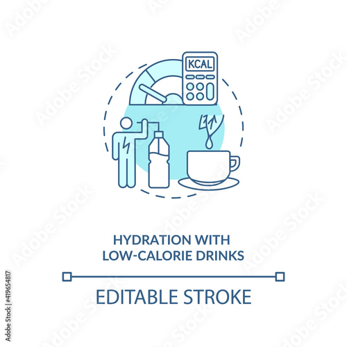 Hydration with low calorie drinks blue concept icon. Weight loss. Nutrition and fitness. Intermittent fasting idea thin line illustration. Vector isolated outline RGB color drawing. Editable stroke