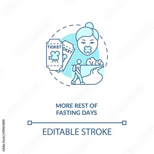 More rest of fasting days blue concept icon. Healthy lifestyle. Outdoor activity. Intermittent fasting idea thin line illustration. Vector isolated outline RGB color drawing. Editable stroke