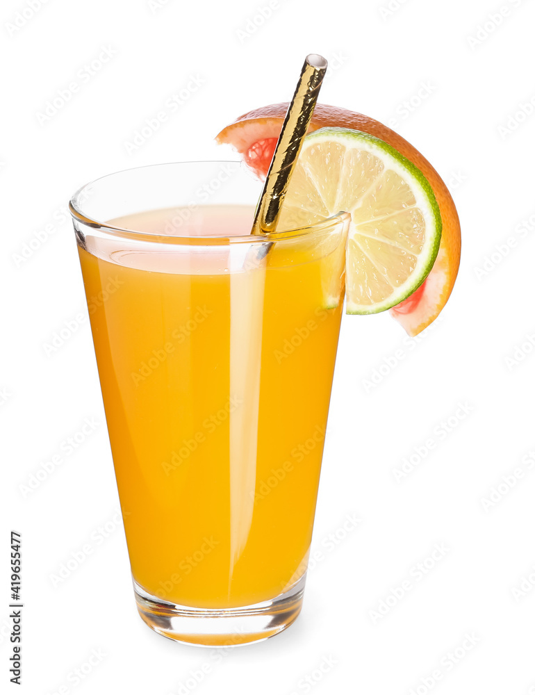 Glass of tasty mango margarita on white background Glass of tasty mango margarita on white background