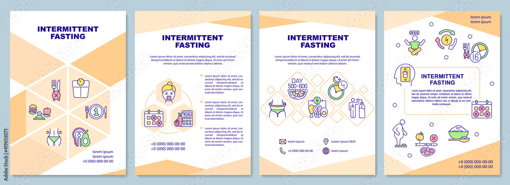 Intermittent fasting brochure template. Diet plan. Healthy eating. Flyer,  booklet, leaflet print, cover design with linear icons. Vector layouts for  magazines, annual reports, advertising posters Stock-Vektorgrafik | Adobe  Stock