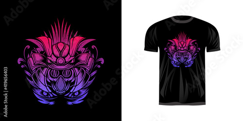 samurai with gas mask for tshirt design