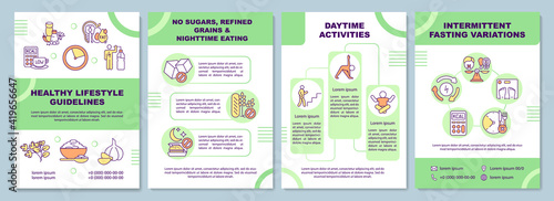 Healthy lifestyle guidelines brochure template. Daytime activities. Flyer, booklet, leaflet print, cover design with linear icons. Vector layouts for magazines, annual reports, advertising posters