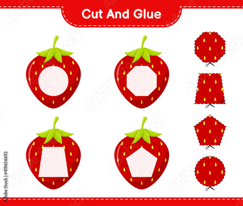 Cut and glue, cut parts of Strawberry and glue them. Educational children game, printable worksheet, vector illustration