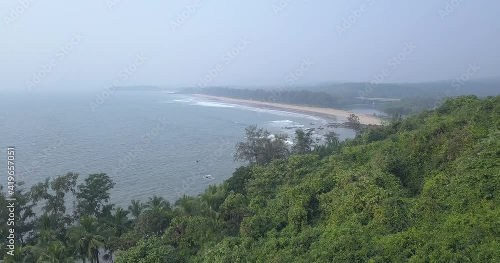 Panoramic View Of The Idyllic Galgibaga Beach In Canacona, South Goa, India At Daytime - aerial drone shot Panoramic View Of The Idyllic Galgibaga Beach In Canacona, South Goa, India At Daytime - aerial drone shot