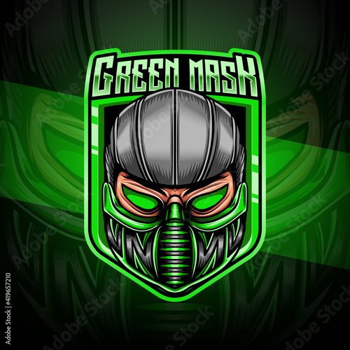 esport logo whit green mask caracter icon