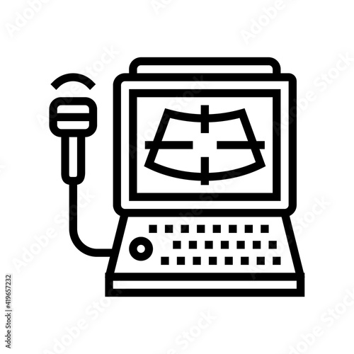 ultrasound radiology computer line icon vector. ultrasound radiology computer sign. isolated contour symbol black illustration