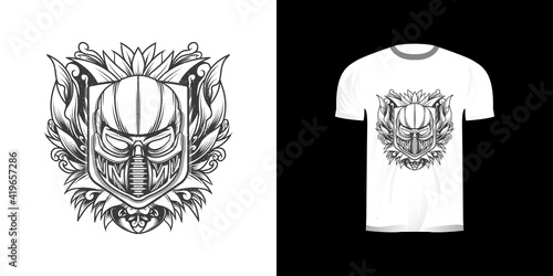 line art man with gas mask