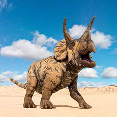 Poster Dinosaurus Roepende triceratops in kudde  © DM7