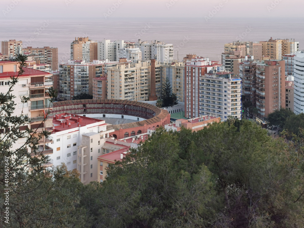 Naklejka premium Aerial view of the bullfighting arena in Malaga