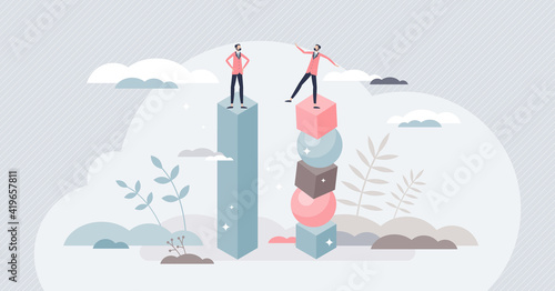Instability and lack of balance as business collapse risk tiny person concept
