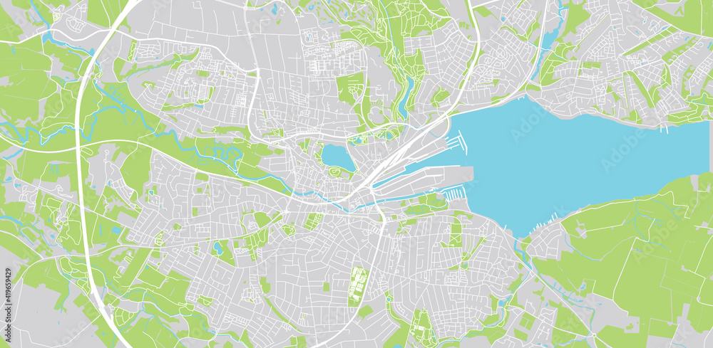 Urban vector city map of Kolding, Denmark