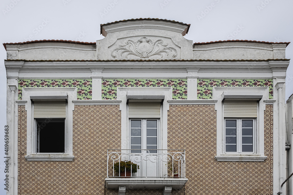 Fragments design of beautiful ancient buildings in Art Nouveau style. Aveiro, Beira Litoral, Portugal. Fragments design of beautiful ancient buildings in Art Nouveau style. Aveiro, Beira Litoral, Portugal.