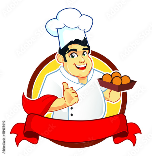 chef logo mascot cartoon in vector