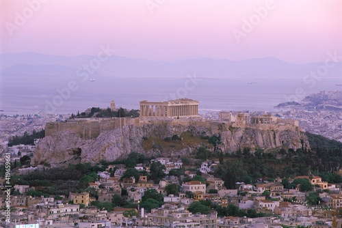 The Parthenon and Acropolis from Lykavitos, Athens, Greece photo