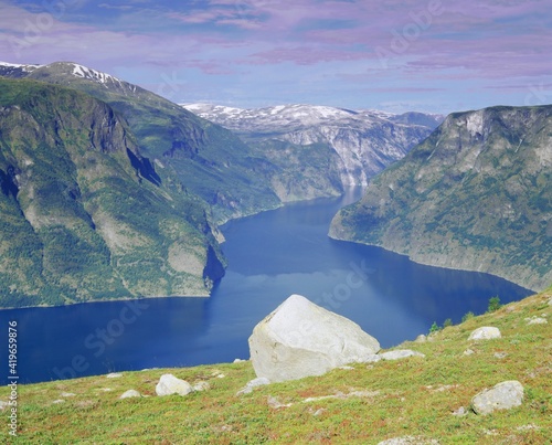 View over Aurlandsfjord, Western Fjords, Norway photo