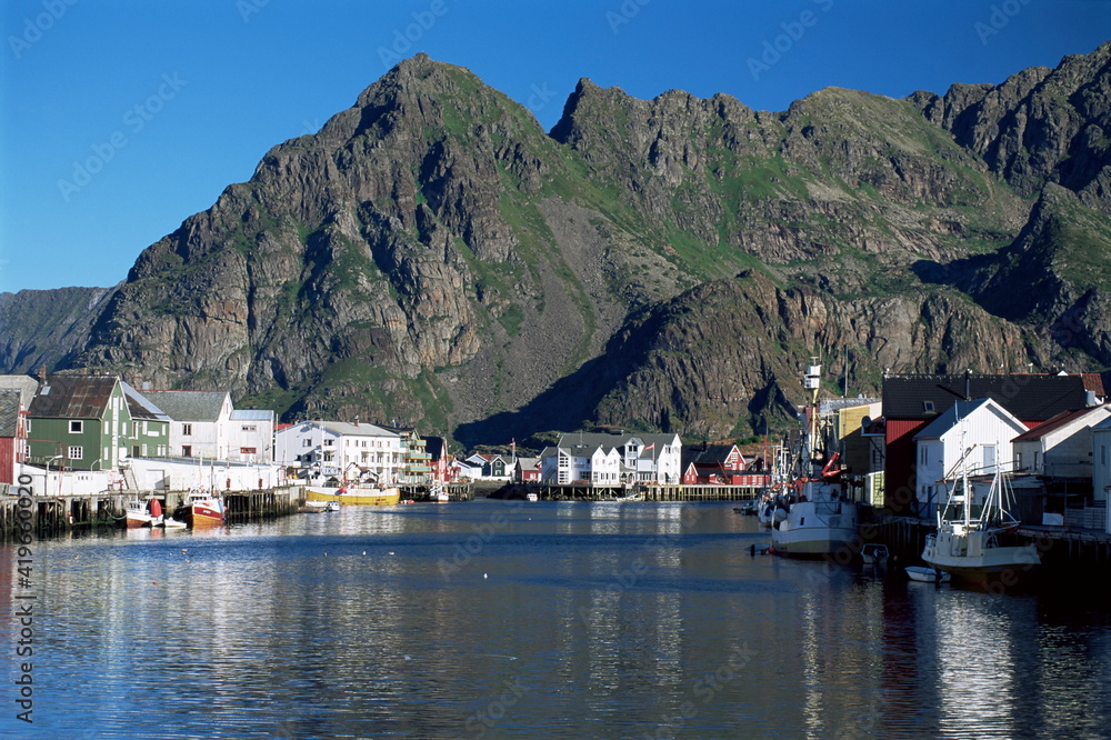 Fishing village of Henningsvaer, Lofoten Islands, Nordland, Norway Fishing village of Henningsvaer, Lofoten Islands, Nordland, Norway