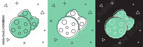 Set Cookie or biscuit with chocolate icon isolated on white and green, black background. Vector.