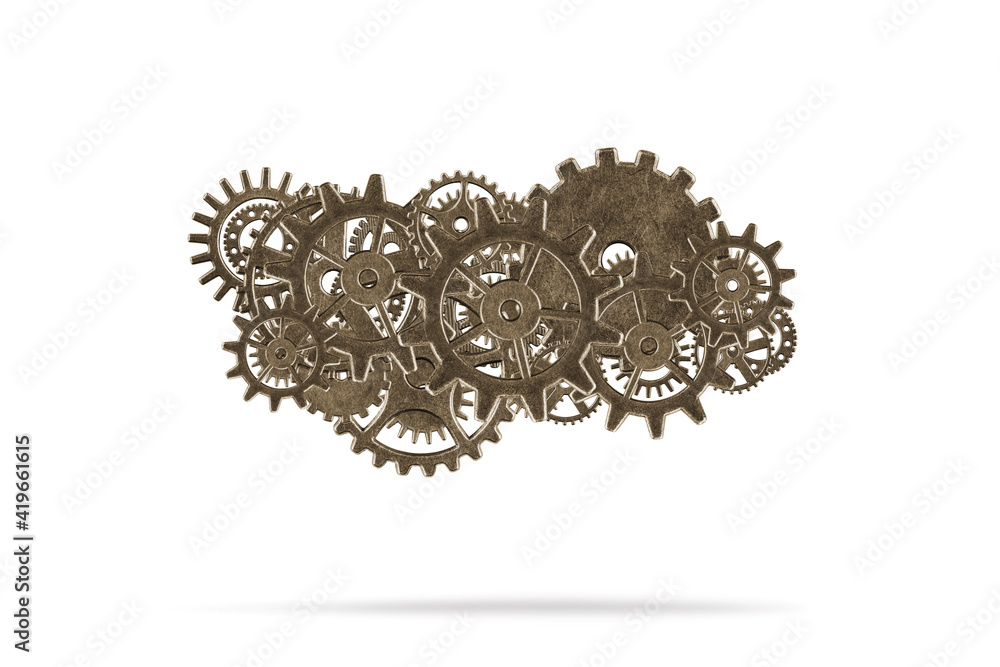 Obraz premium Metal gears isolated on white. Teamwork business concept.