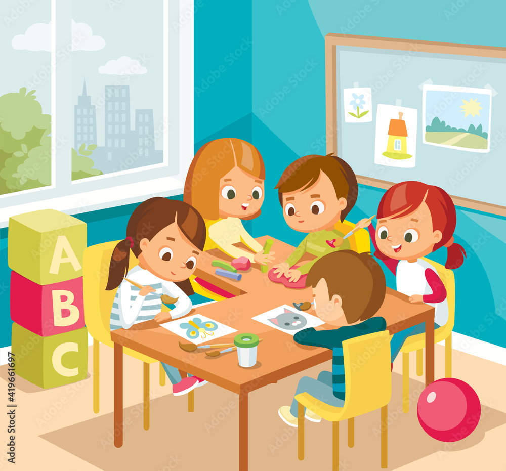 Little cute kids drawing and making arts and crafts, diy, sitting at the table. Art class lessons. Children's activities. Kids at the art classes. Little cute kids drawing and making arts and crafts, diy, sitting at the table. Art class lessons. Children's activities. Kids at the art classes.