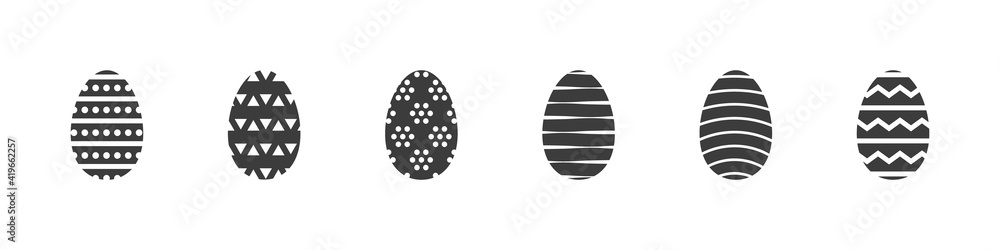 Fototapeta premium Easter eggs vector icons. Simple Easter black eggs icon with different texture isolated on white background. Vector illustration
