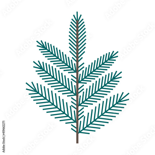 Simple minimalistic green branch of a spruce with needles. Floral collection of elegant plants for seasonal decoration. Stylized icons of botany. Stock vector illustration.