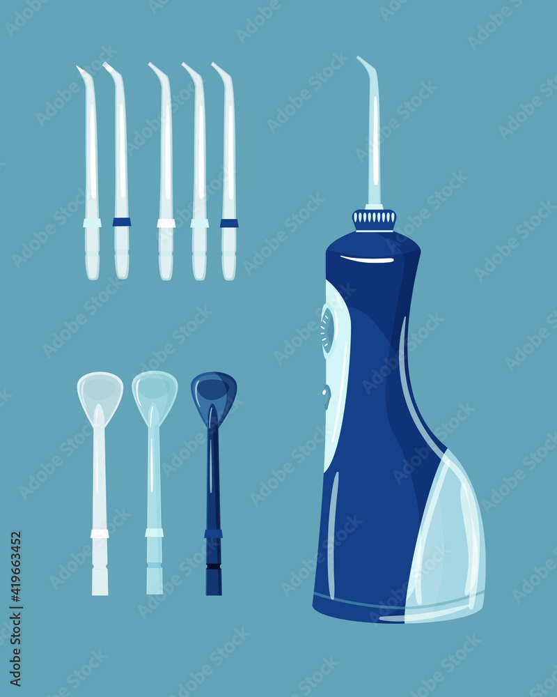 Flat vector illustration of oral hygiene products and tools for ...