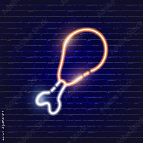 Baked chicken leg neon icon. Glowing Vector illustration icon for mobile, web and menu design. Food concept