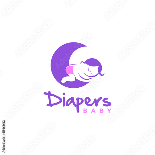 Baby Diaper Logo Graphic Design Template Cute Baby Sleep Cartoon Vector for Healthcare Product Sticker Inspiration