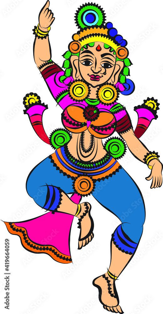 Lord's Gopika, Sevika, or lady servants have drawn in Indian folk art, Kalamkari style. for textile printing, logo, wallpaper Lord's Gopika, Sevika, or lady servants have drawn in Indian folk art, Kalamkari style. for textile printing, logo, wallpaper