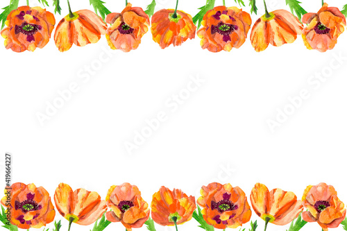 Invitation, postcard with orange watercolor poppies