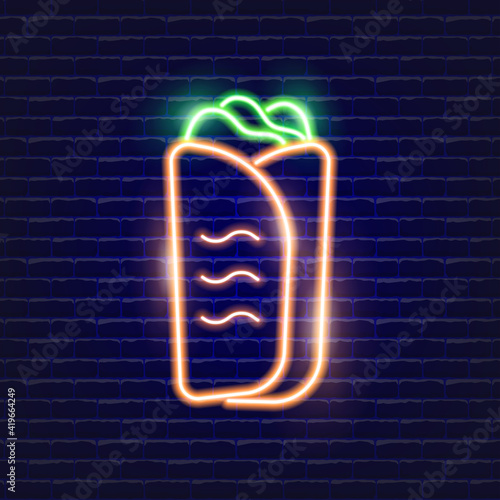 Shawarma neon icon. Glowing Vector illustration icon for mobile, web and menu design. Street Food concept.