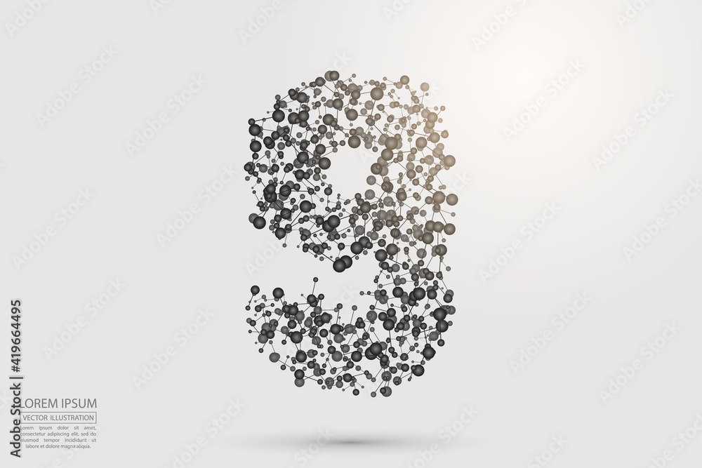 Abstract number nine, figure 9, consisting of triangles, circles, spots of decay, stars. Vector eps 10. Abstract number nine, figure 9, consisting of triangles, circles, spots of decay, stars. Vector eps 10.